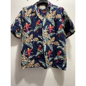 Paradise Found Tropical Parrot Hawaiian Shirt Short Sleeve Button‎ Up Camp Shirt